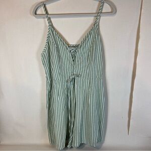 Vero‎ Moda Linen/Viscose Striped Green and White Romper - Singlet Playsuit L